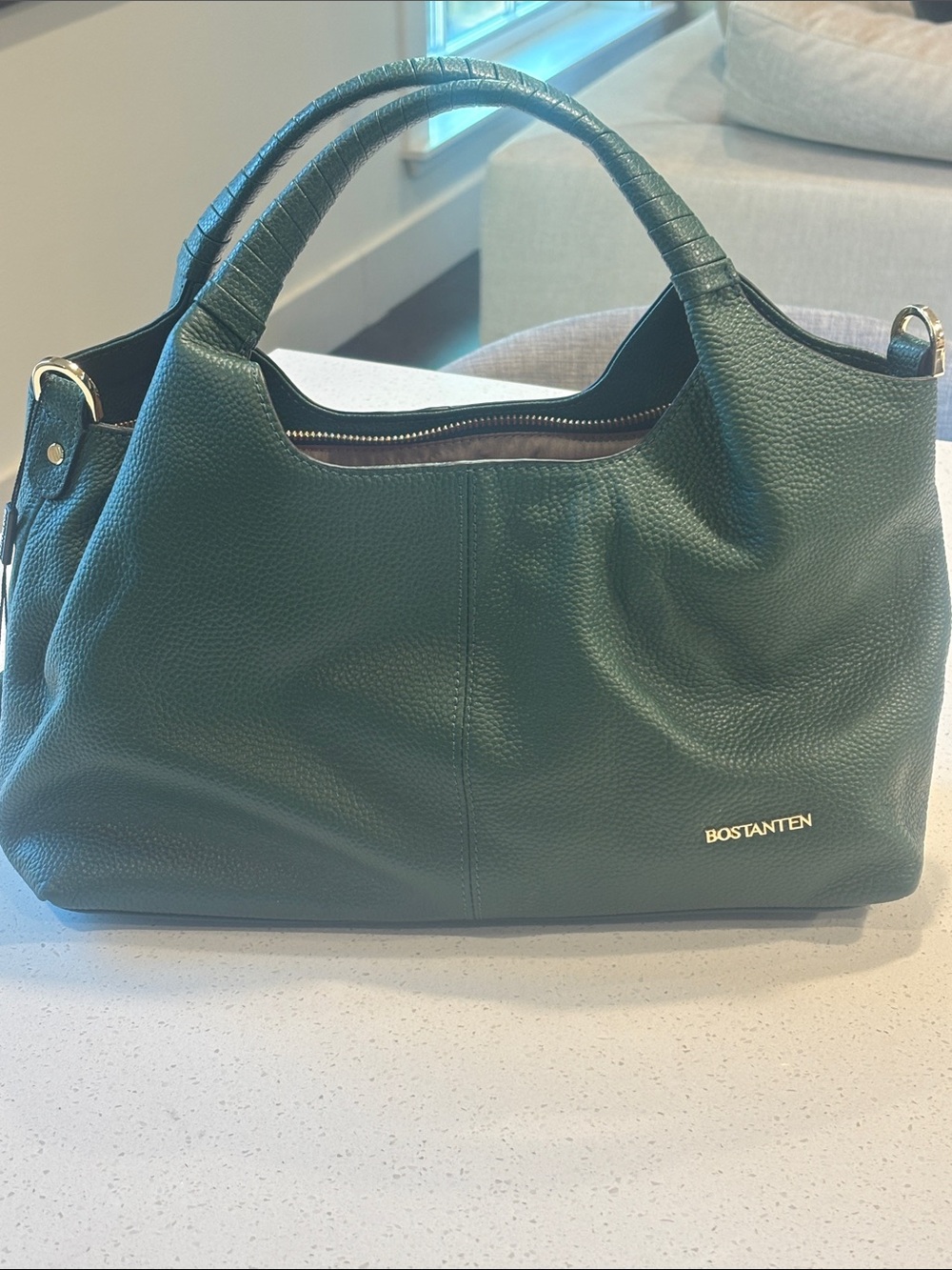 Bostanten Dark Green Leather Satchel Hobo Bag - Like New